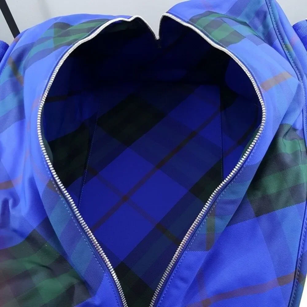BURBERRY Duffle Bag Blue Nylon Shield Check Plaid Authentic Unisex $2050